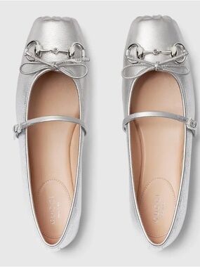 Gucci Metallic Silver Leather Ballet Flats